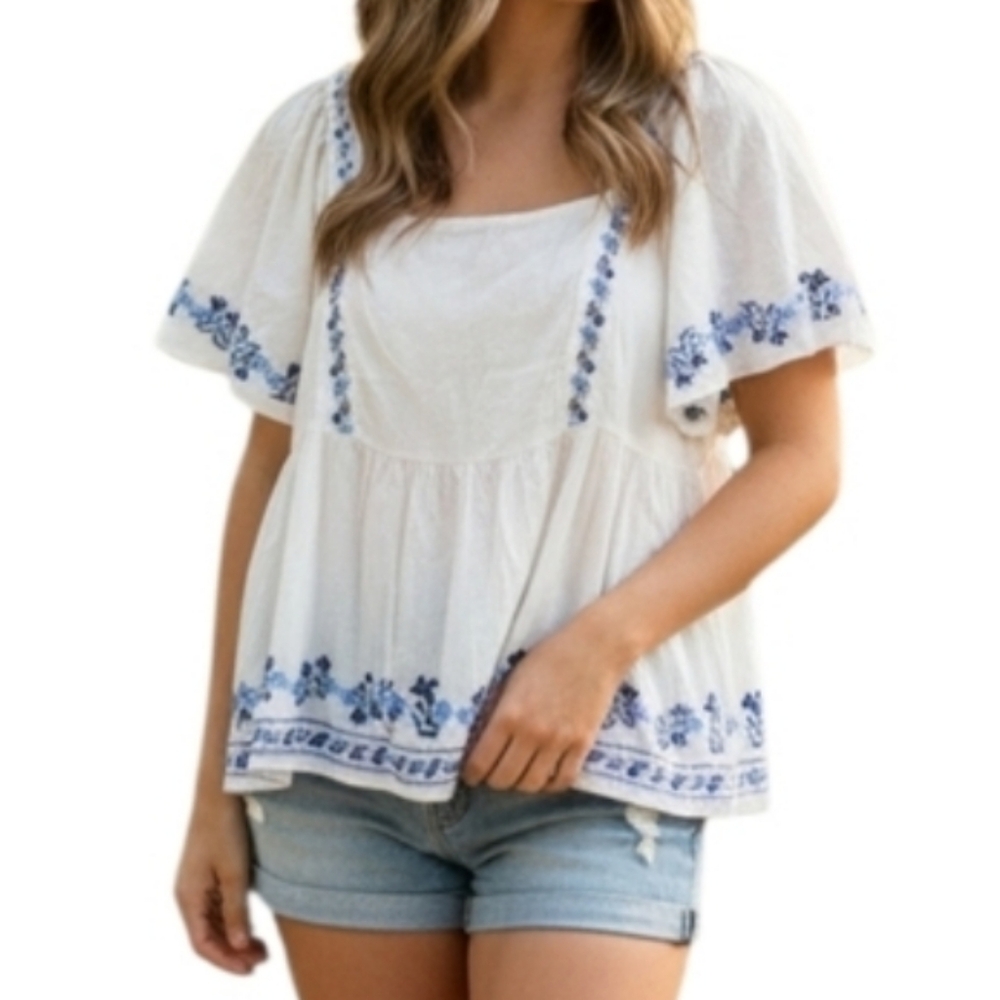 Old Navy Plus Size 3X White Floral Embroidered soft, and has a light drape.